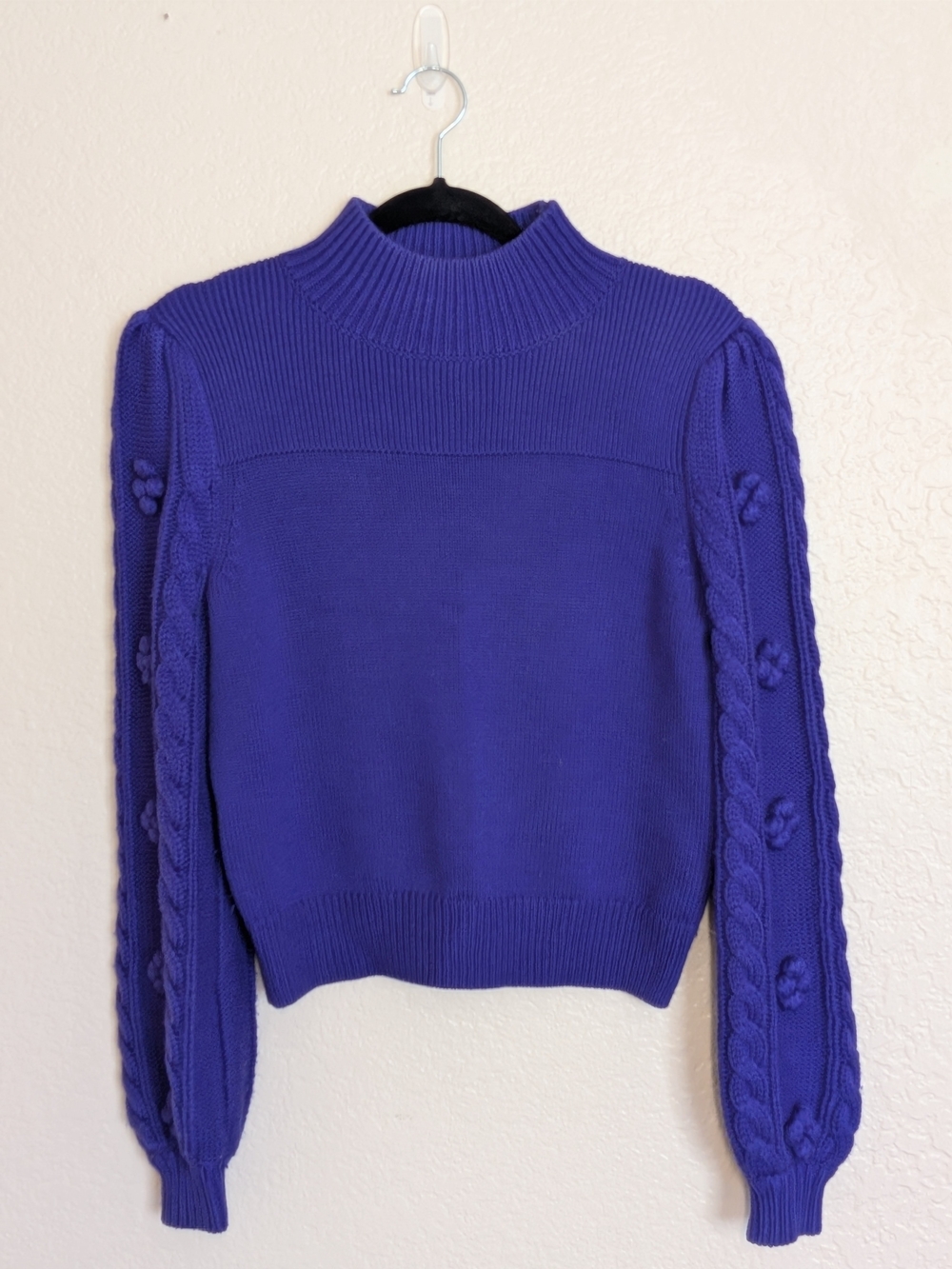 Maeve Royal Purple Cable-Trim Mock Neck Sweater